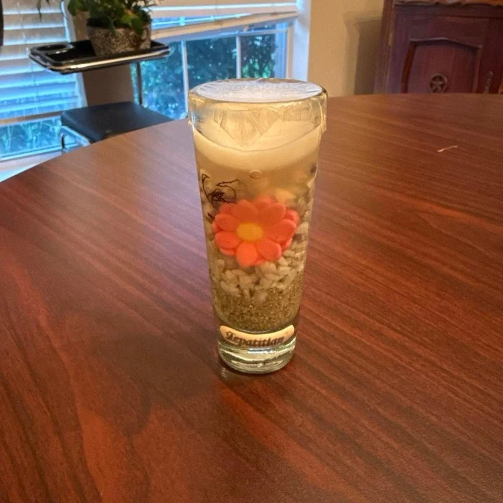 Tepatitlan Souvenir Glass Orange Flower Sand Pebble Layered Decorative Glass